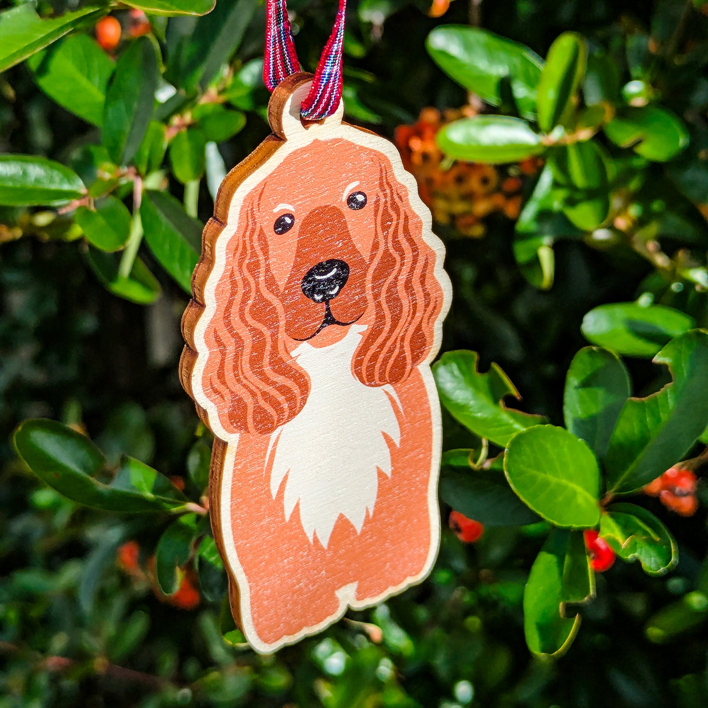 Cocker Spaniel Dog Hanging Wooden Christmas Tree Ornament