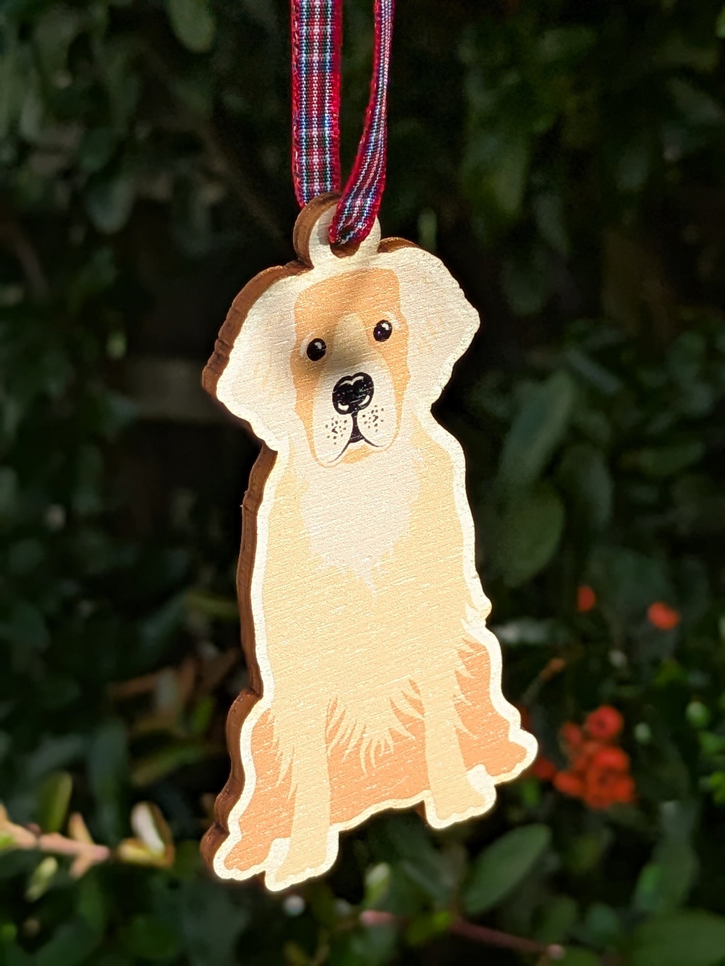 Golden Retriever Dog Hanging Wooden Christmas Tree Ornament