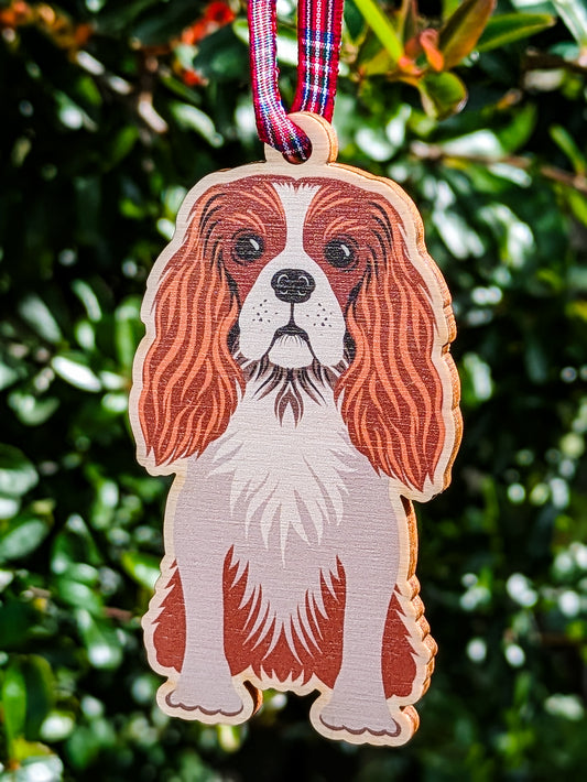 King Charles Spaniel Dog Hanging Wooden Christmas Tree Ornament