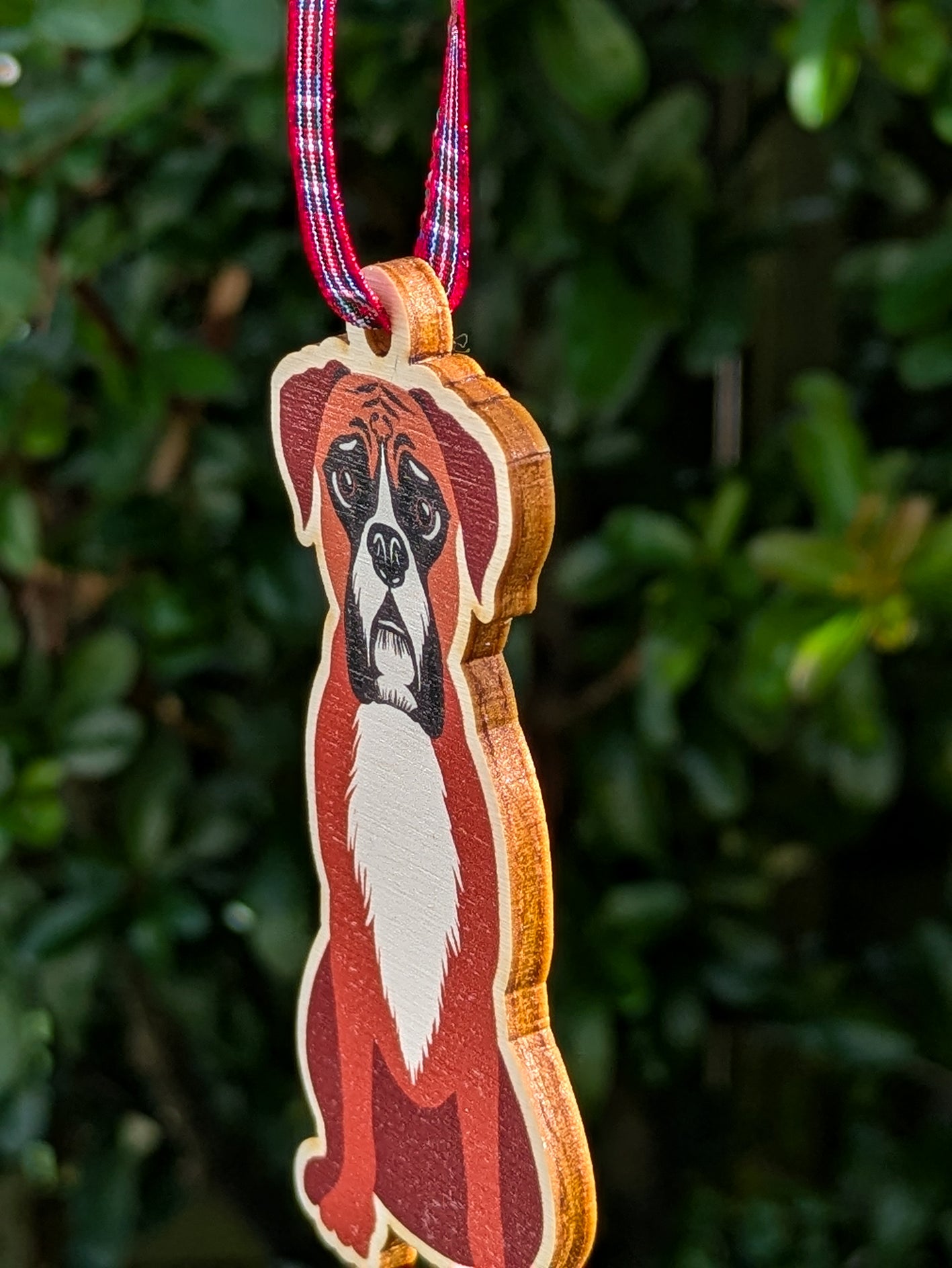 Boxer Dog Hanging Wooden Christmas Tree Ornament