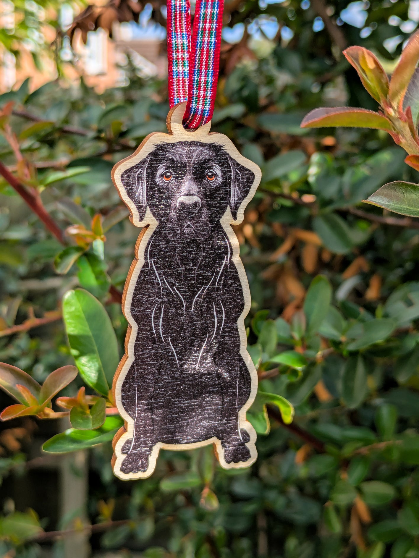 Black Labrador Dog Hanging Wooden Christmas Tree Ornament