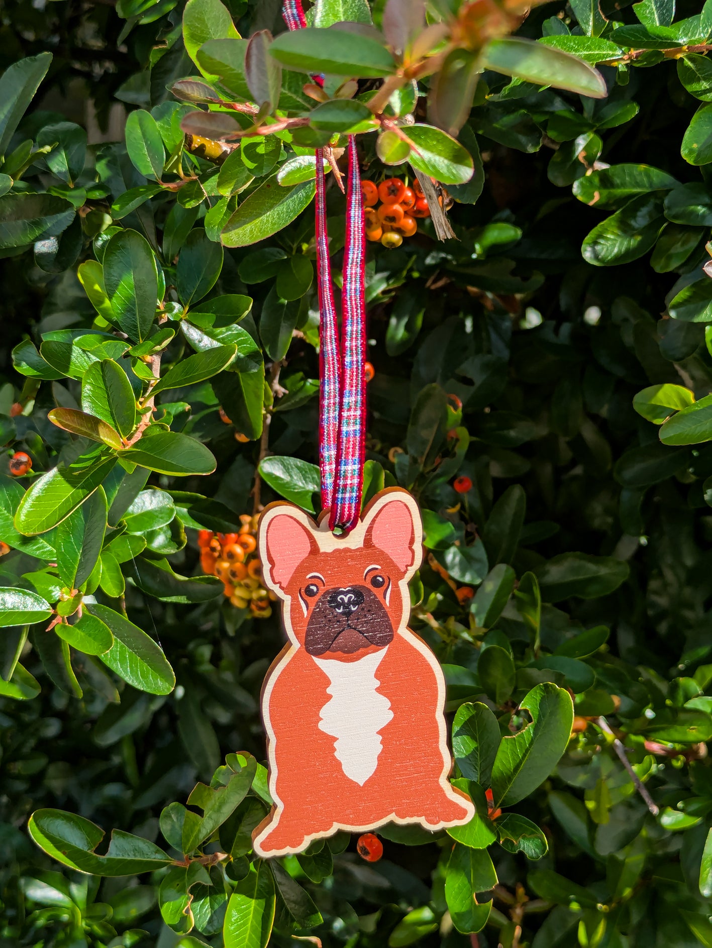 French Bulldog Hanging Wooden Christmas Tree Ornament