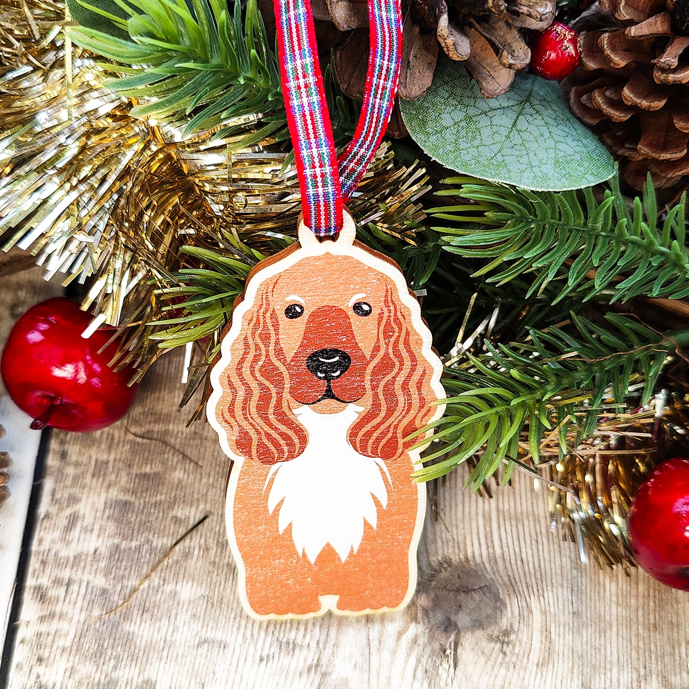 Cocker Spaniel Dog Hanging Wooden Christmas Tree Ornament