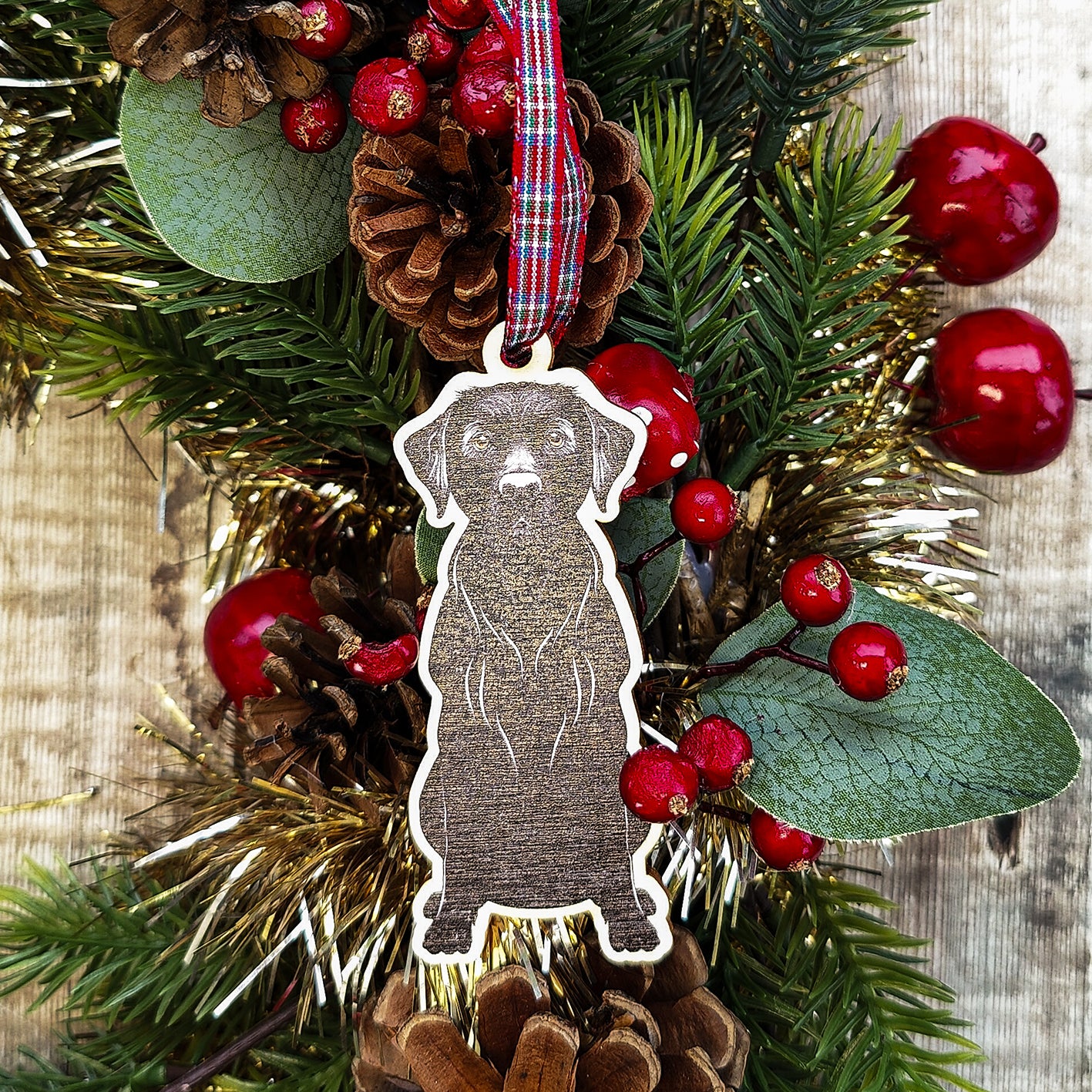 Black Labrador Dog Hanging Wooden Christmas Tree Ornament