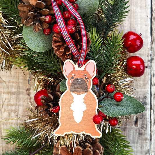 French Bulldog Hanging Wooden Christmas Tree Ornament