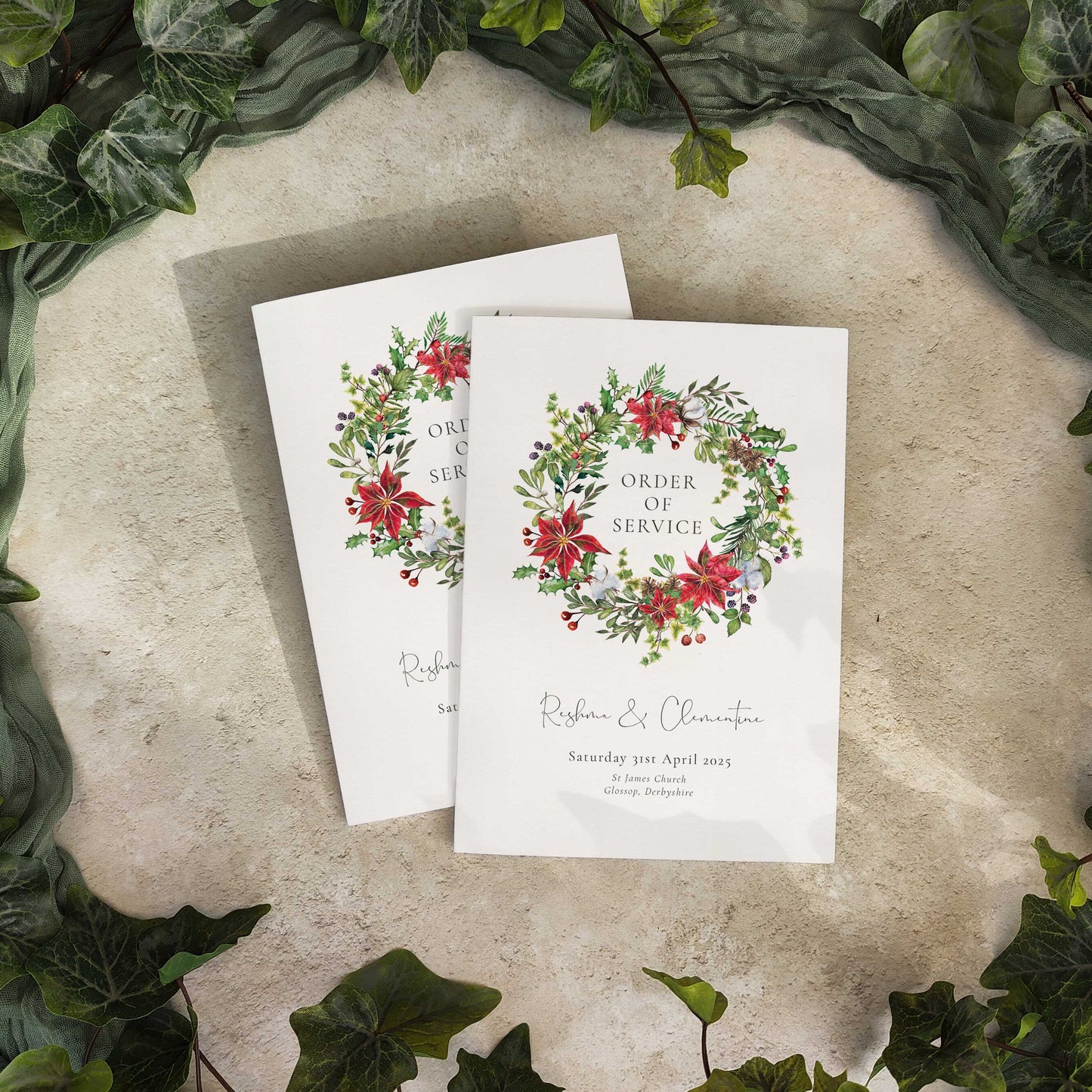 Christmas Watercolour Order of Service Card
