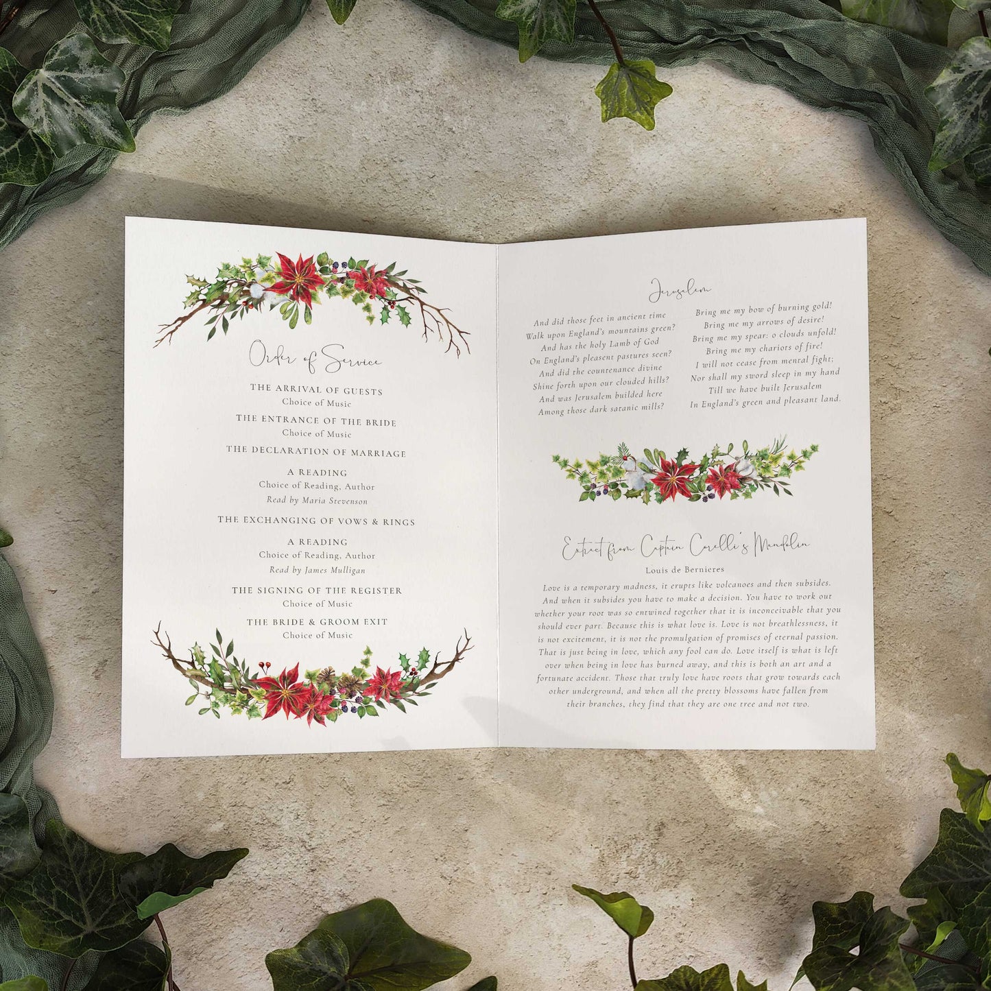 Christmas Watercolour Order of Service Card