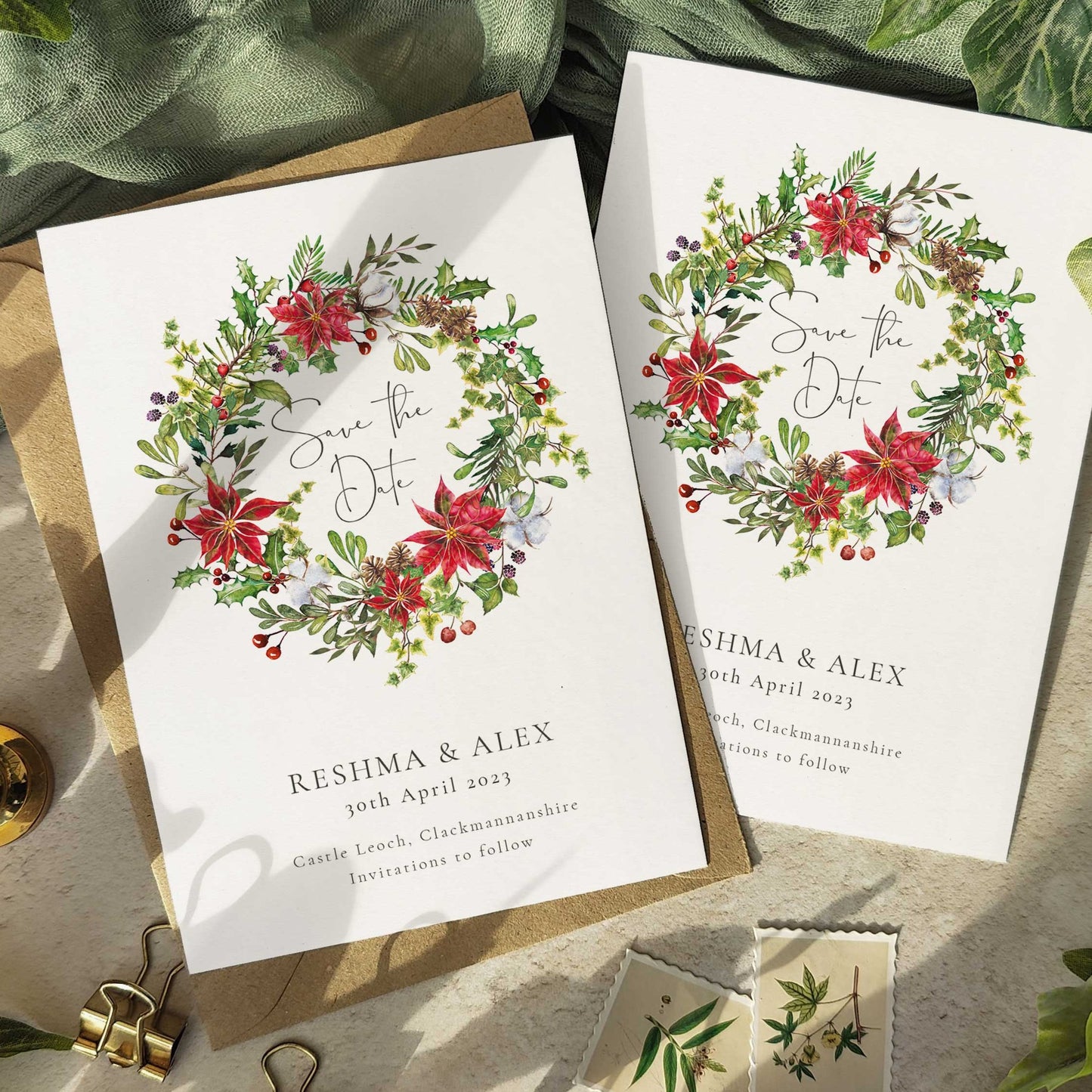 Christmas Watercolour Save The Date Card