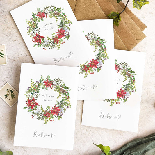 Christmas wedding bridesmaid card