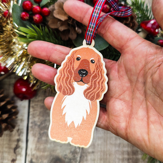 Cocker Spaniel Dog Hanging Wooden Christmas Tree Ornament