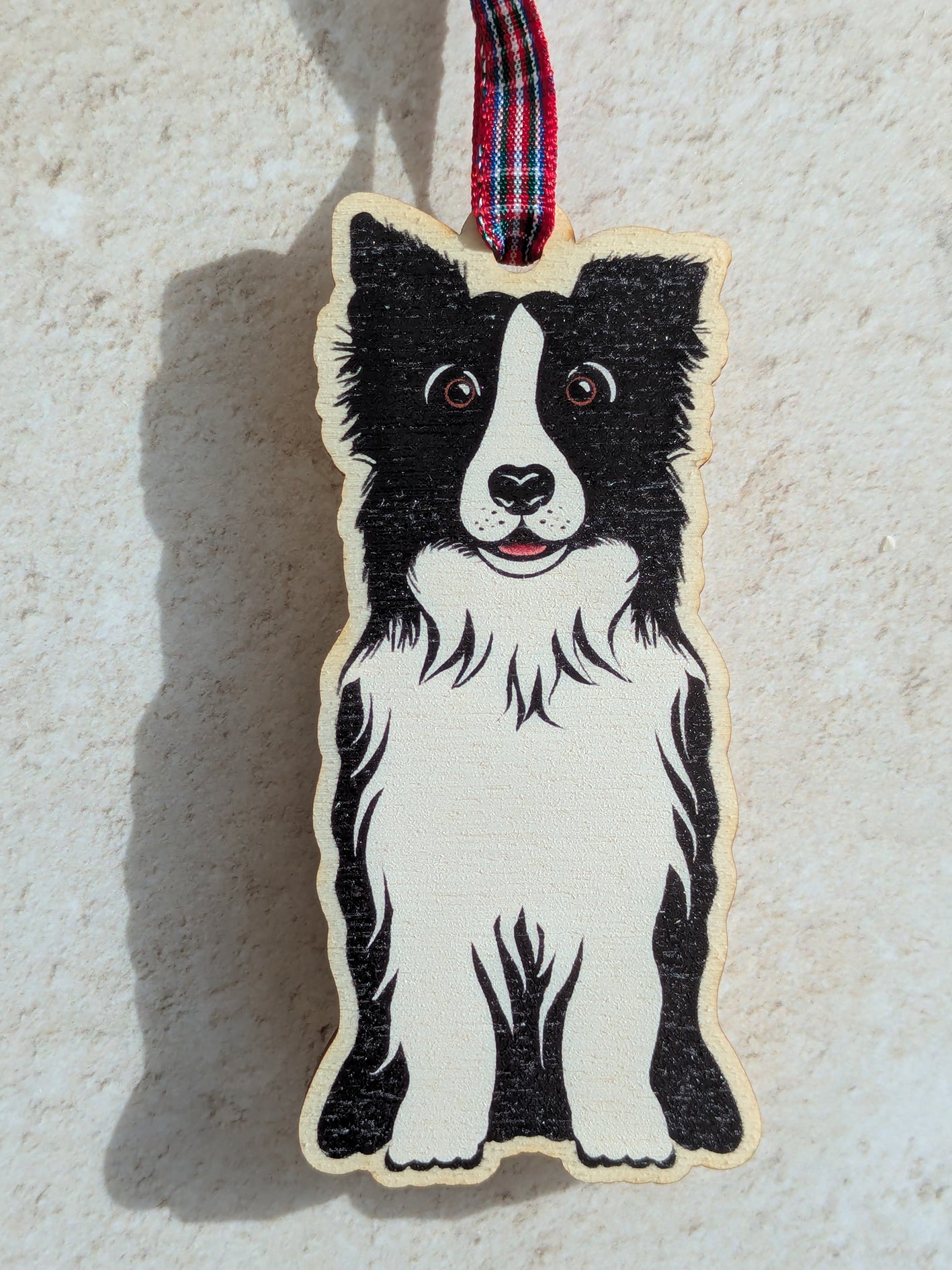 Collie Dog Hanging Wooden Christmas Tree Ornament