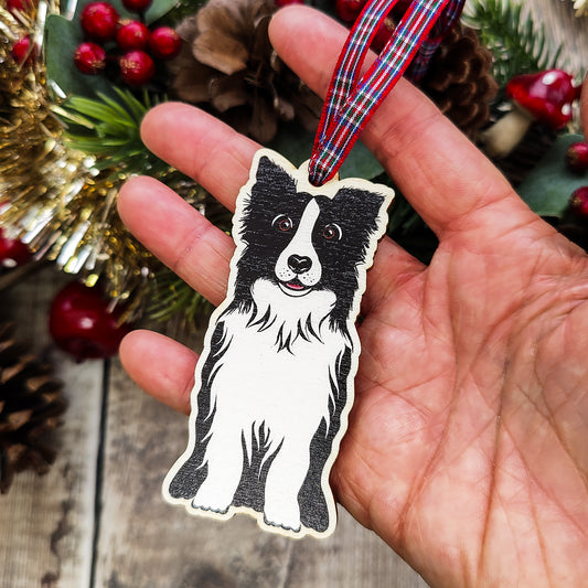 Collie Dog Hanging Wooden Christmas Tree Ornament