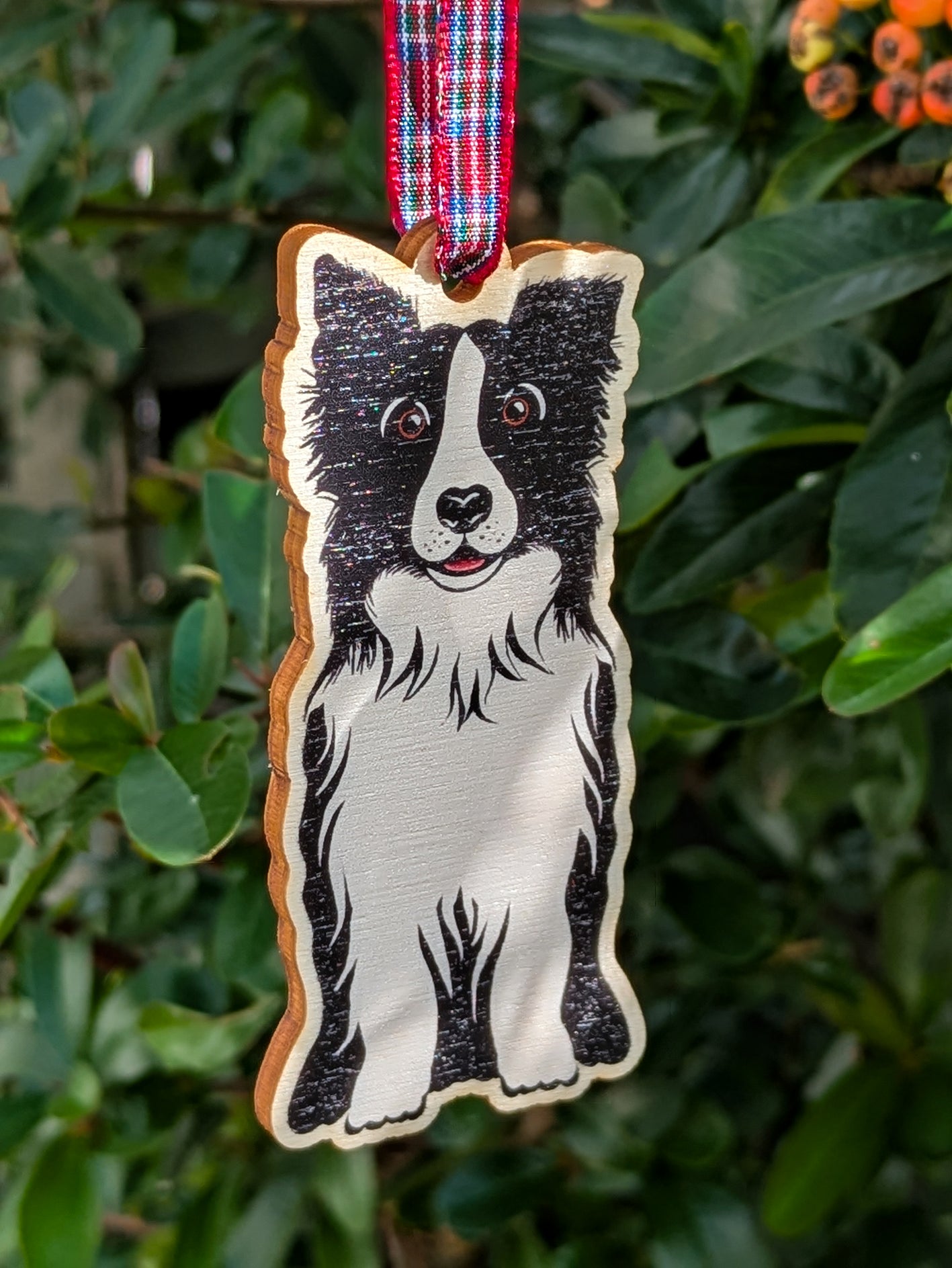 Collie Dog Hanging Wooden Christmas Tree Ornament