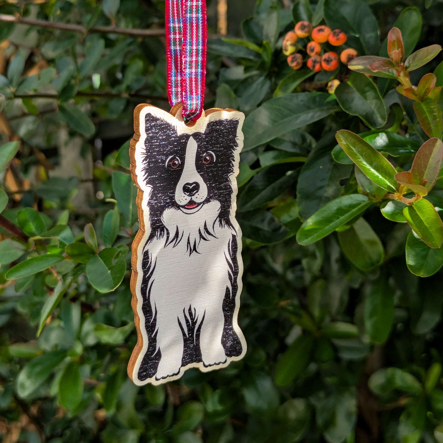 Collie Dog Hanging Wooden Christmas Tree Ornament