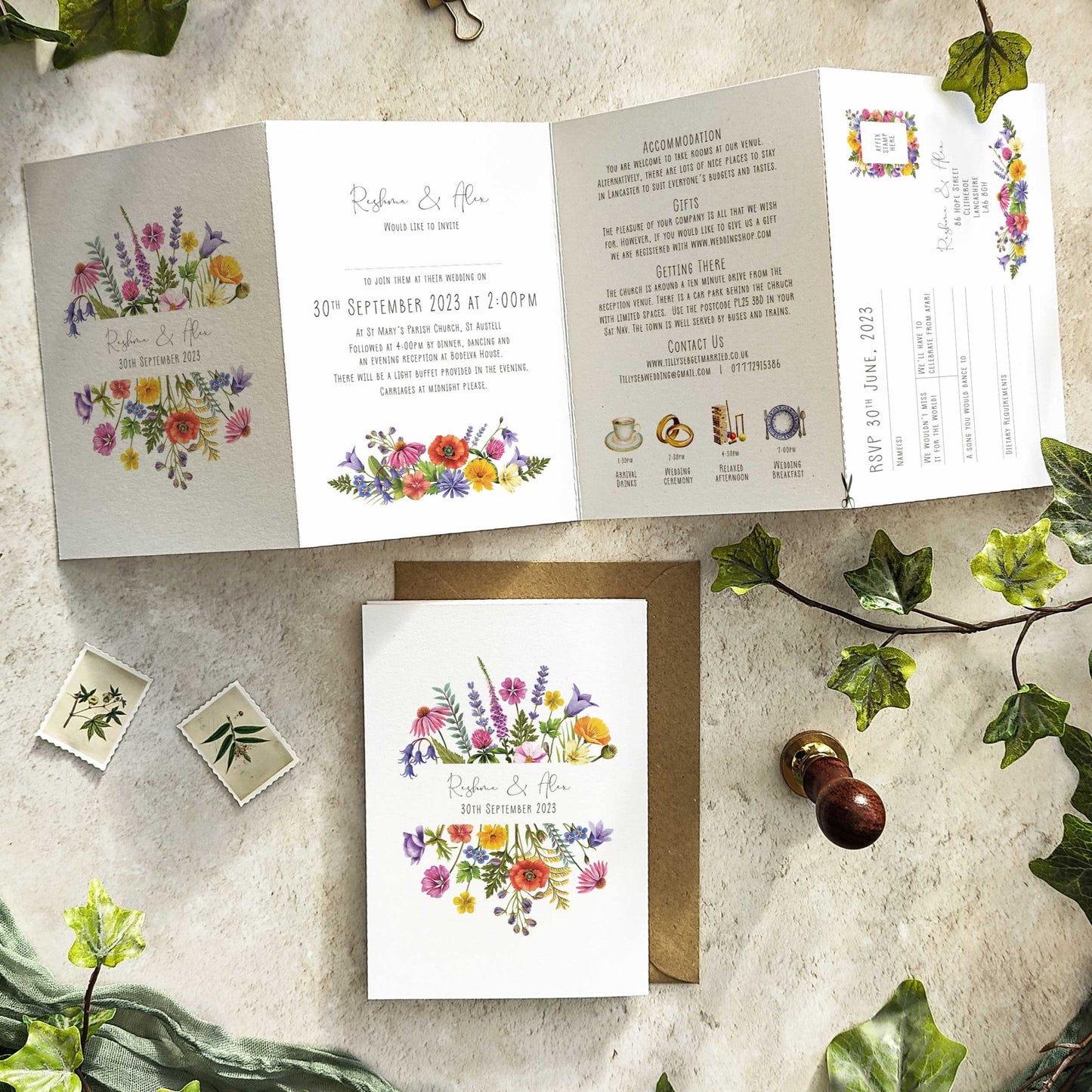 Colourful Flowers Landscape Concertina Invitation