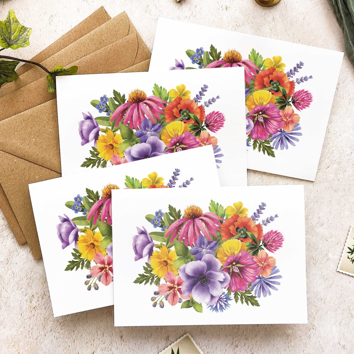 Colourful Flowers Note Cards & Envelopes