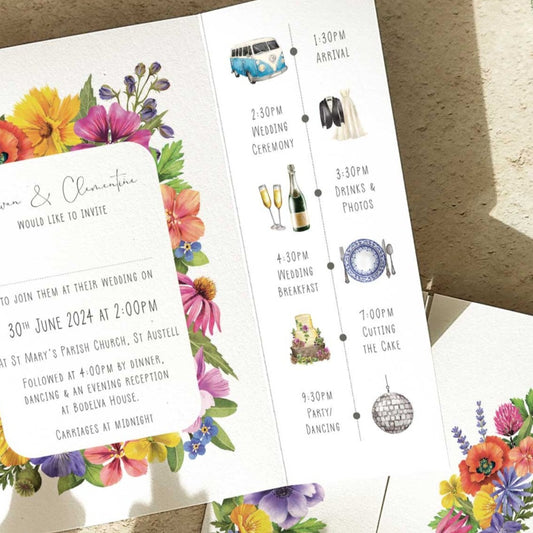 Colourful Flowers Gatefolded A6 Invitation