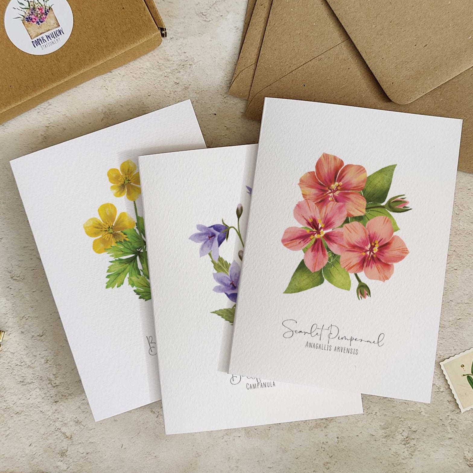 Set of 10 Colourful Flowers Note Cards & Envelopes – Paper Willow