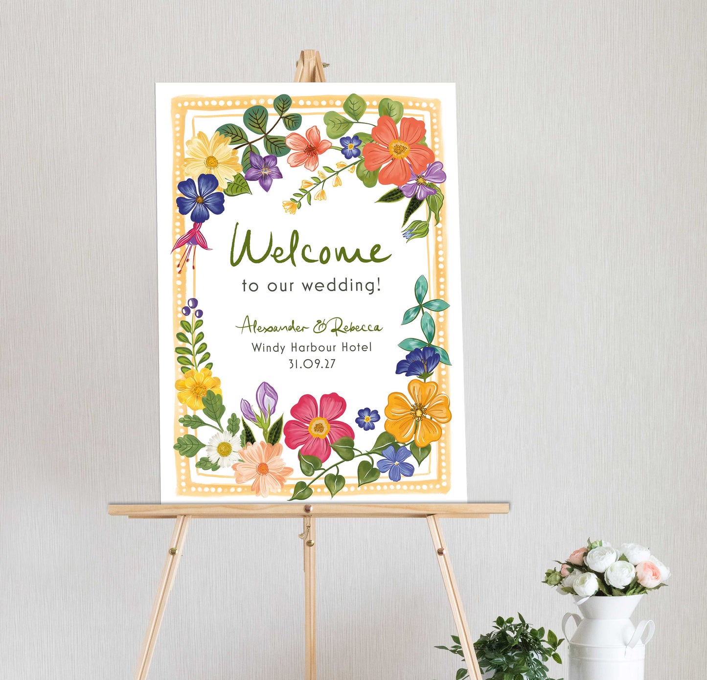 Bright and Colourful Festive Floral Welcome Sign