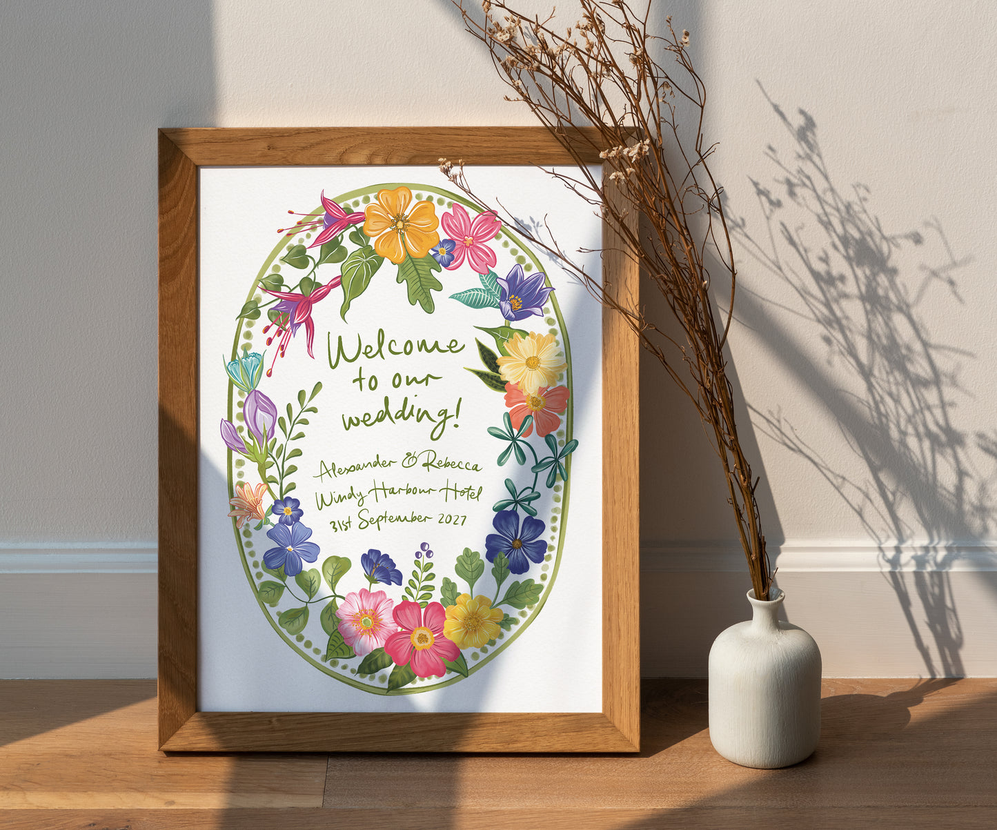Bright and Colourful Festive Floral Oval Welcome Sign