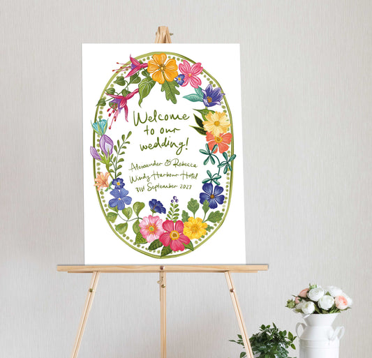 Bright and Colourful Festive Floral Oval Welcome Sign