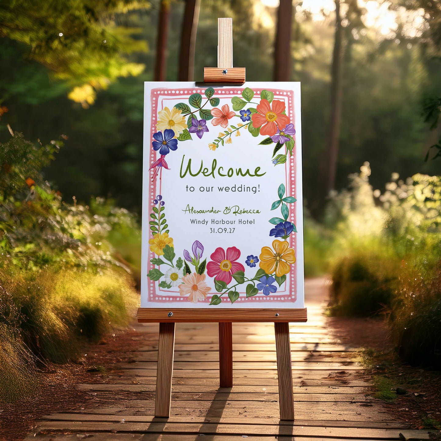 Bright and Colourful Festive Floral Welcome Sign