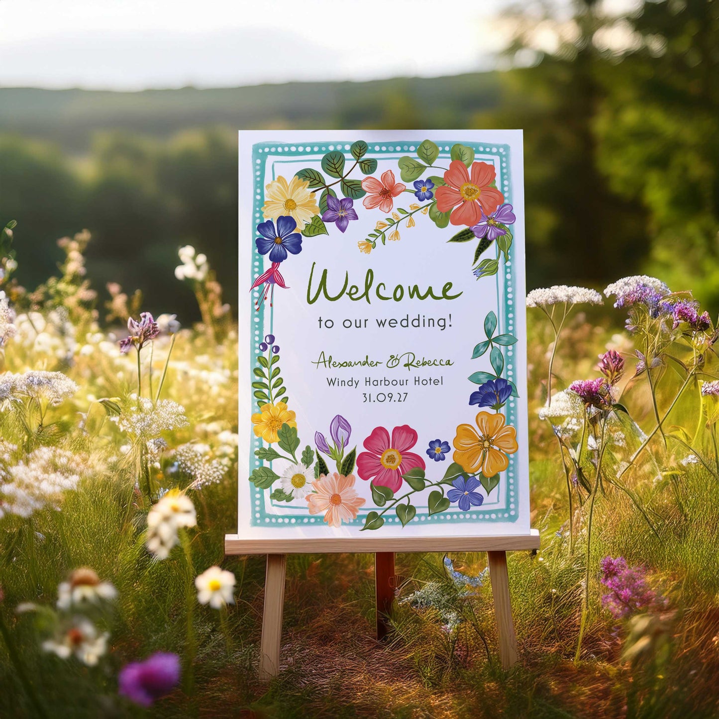 Bright and Colourful Festive Floral Welcome Sign