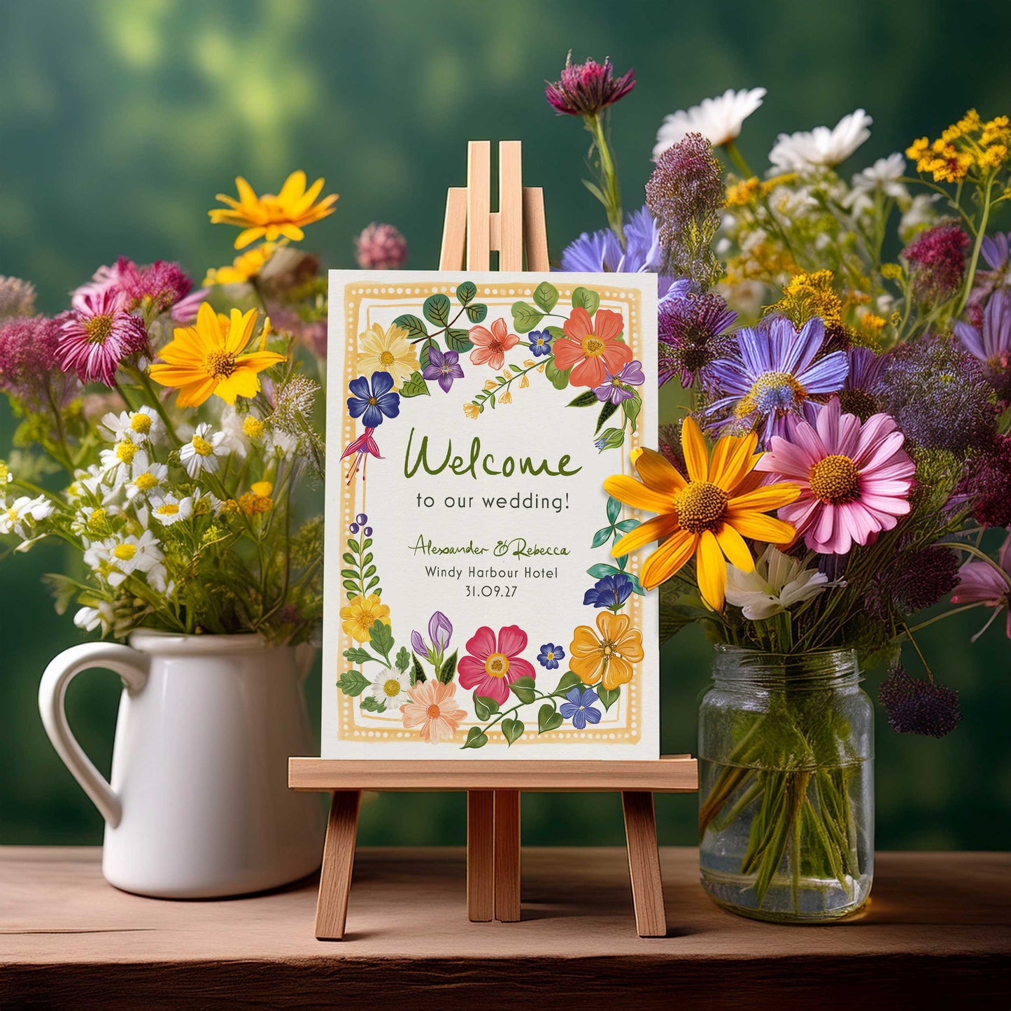 Bright and Colourful Festive Floral Welcome Sign