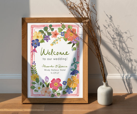 Bright and Colourful Festive Floral Welcome Sign