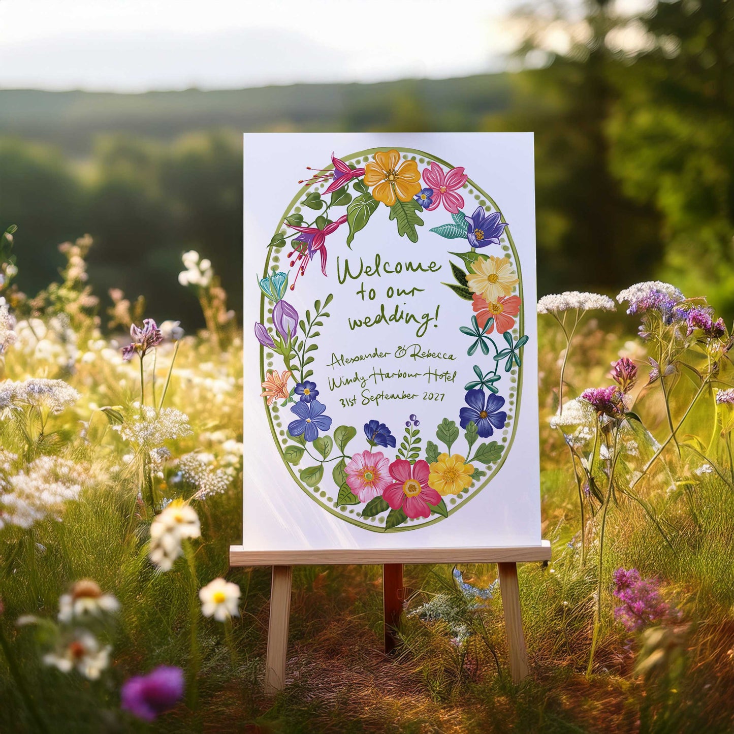 Bright and Colourful Festive Floral Oval Welcome Sign