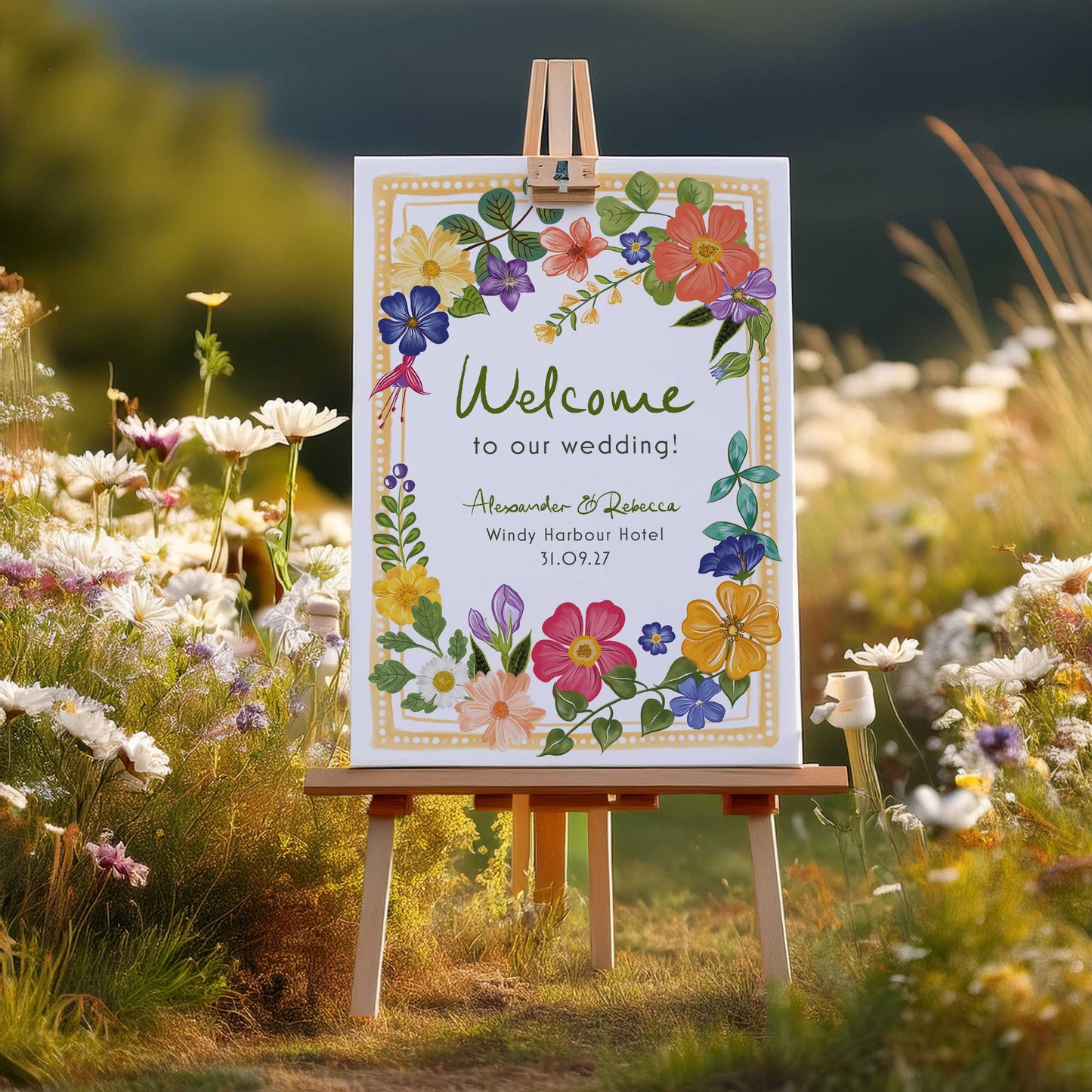 Bright and Colourful Festive Floral Welcome Sign