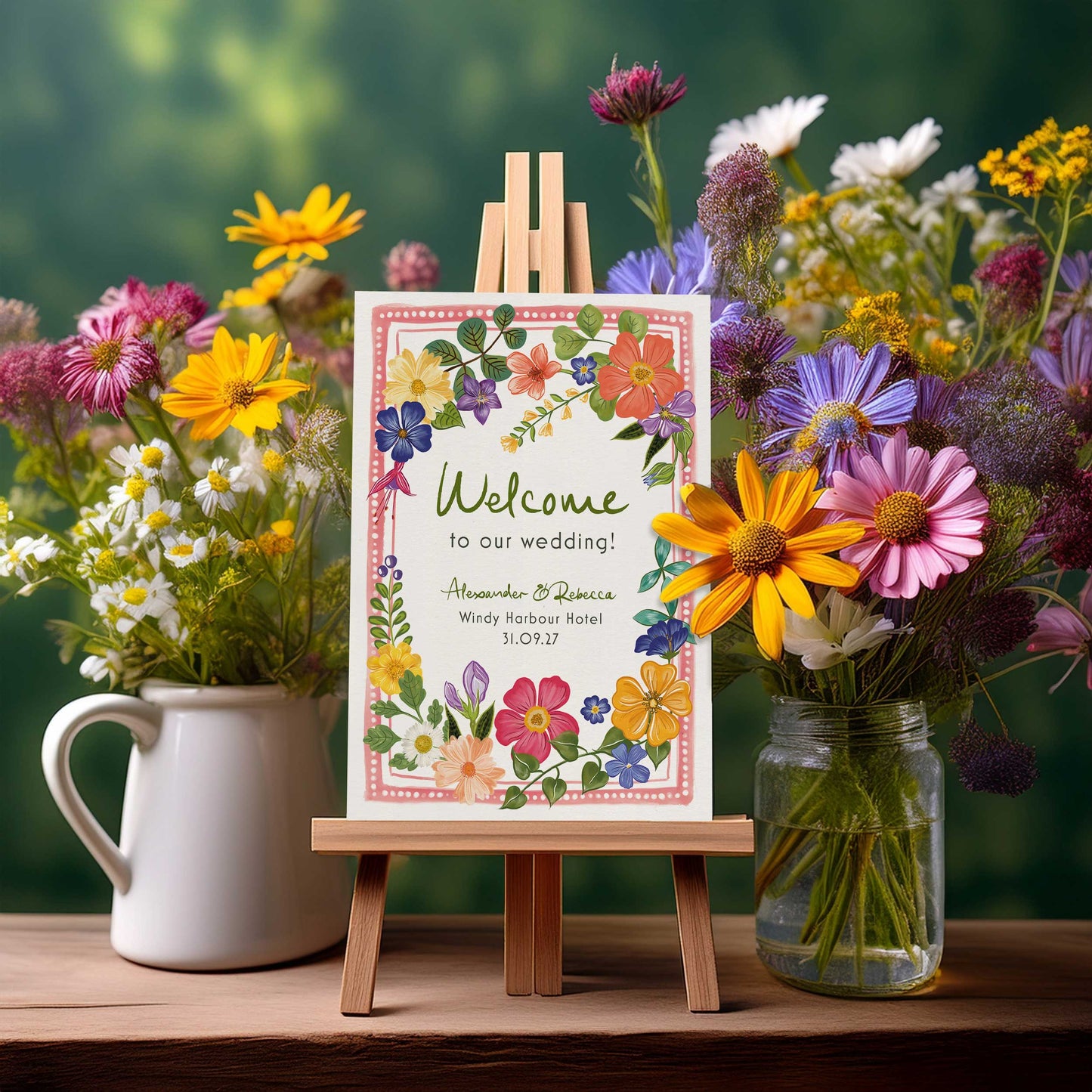 Bright and Colourful Festive Floral Welcome Sign