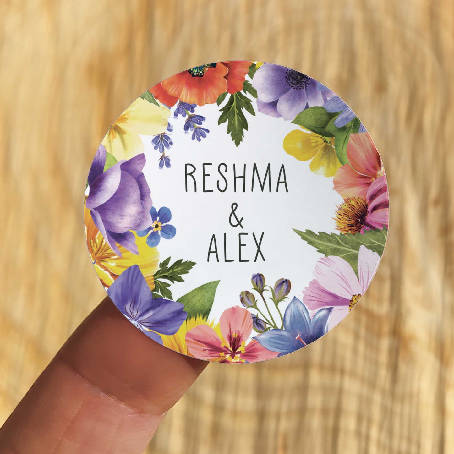 Colourful Flowers Personalised Name Stickers (35 stickers)