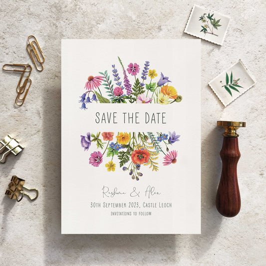 Colourful Flowers Save The Date Card