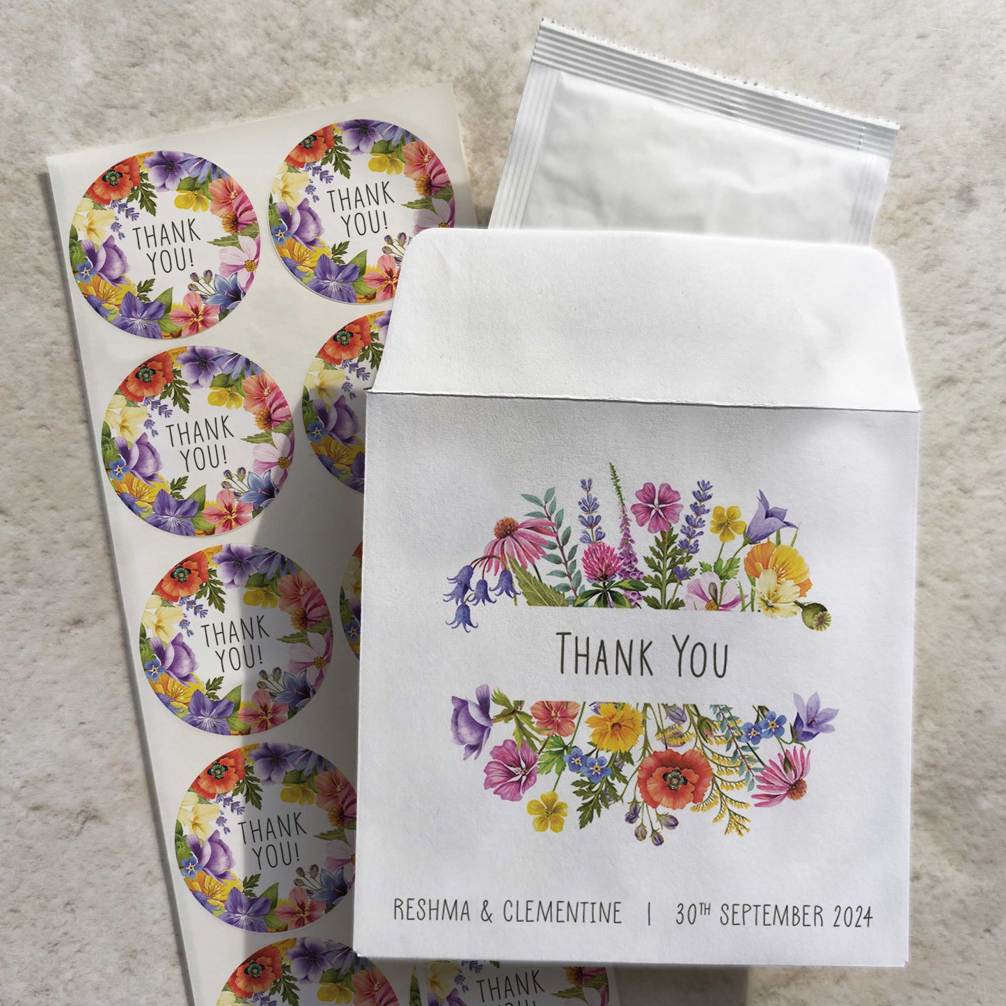 Colourful Flowers Seed Packet Favours (Thank you)(Pack of 10)