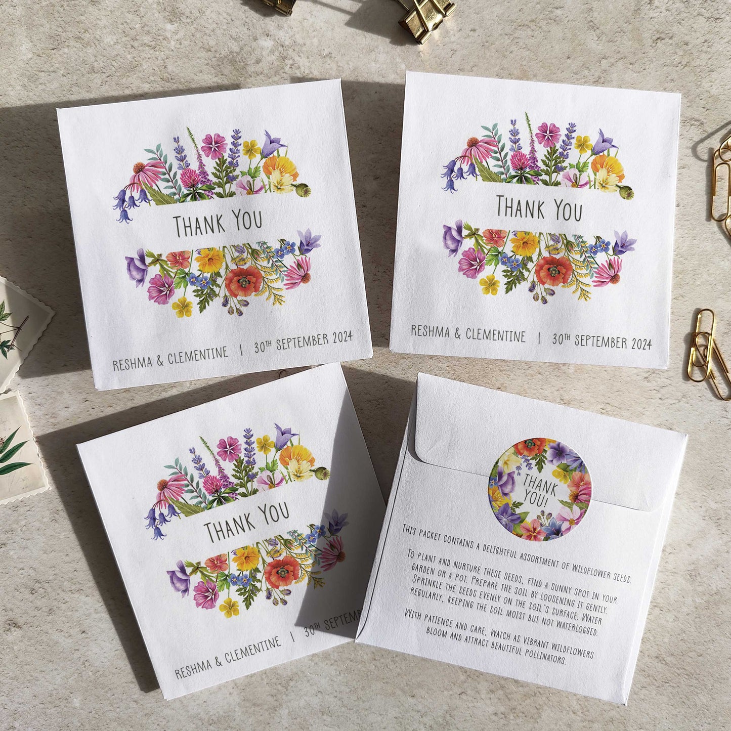 Colourful Flowers Seed Packet Favours (Thank you)(Pack of 10)