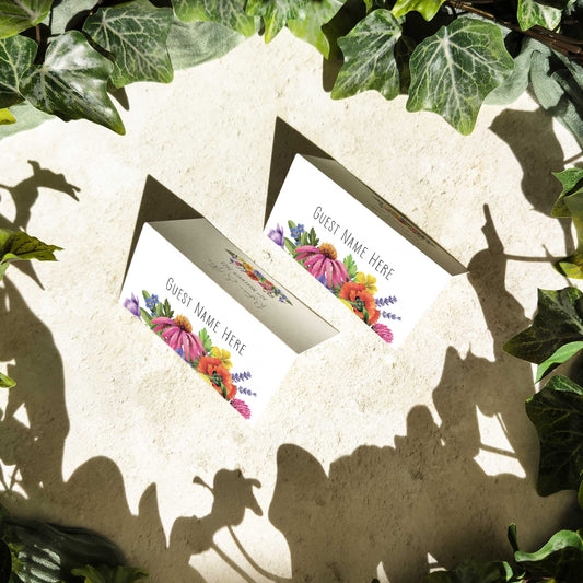Colourful Flowers Folded Place Cards