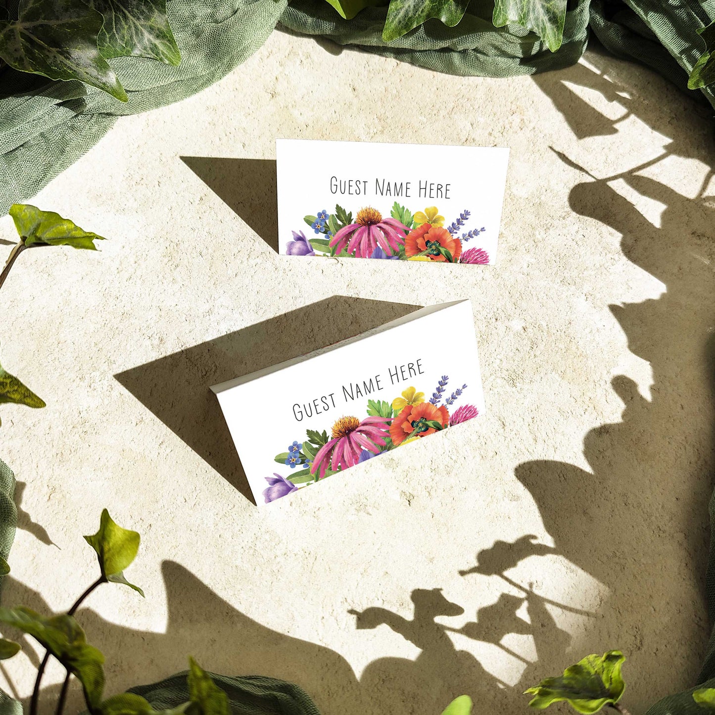 Colourful Flowers Folded Place Cards