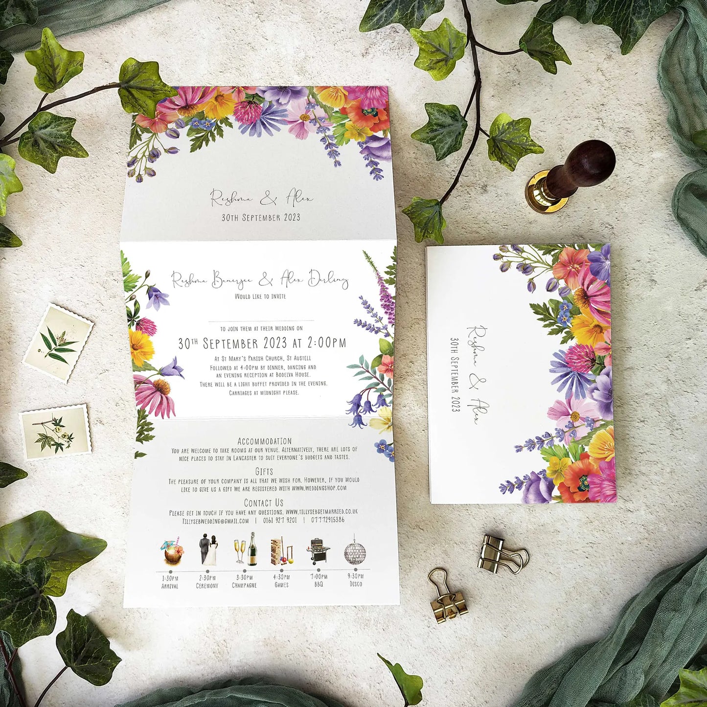 Colourful Flowers Concertina Invitation