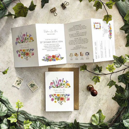 Colourful Flowers Landscape Concertina Invitation