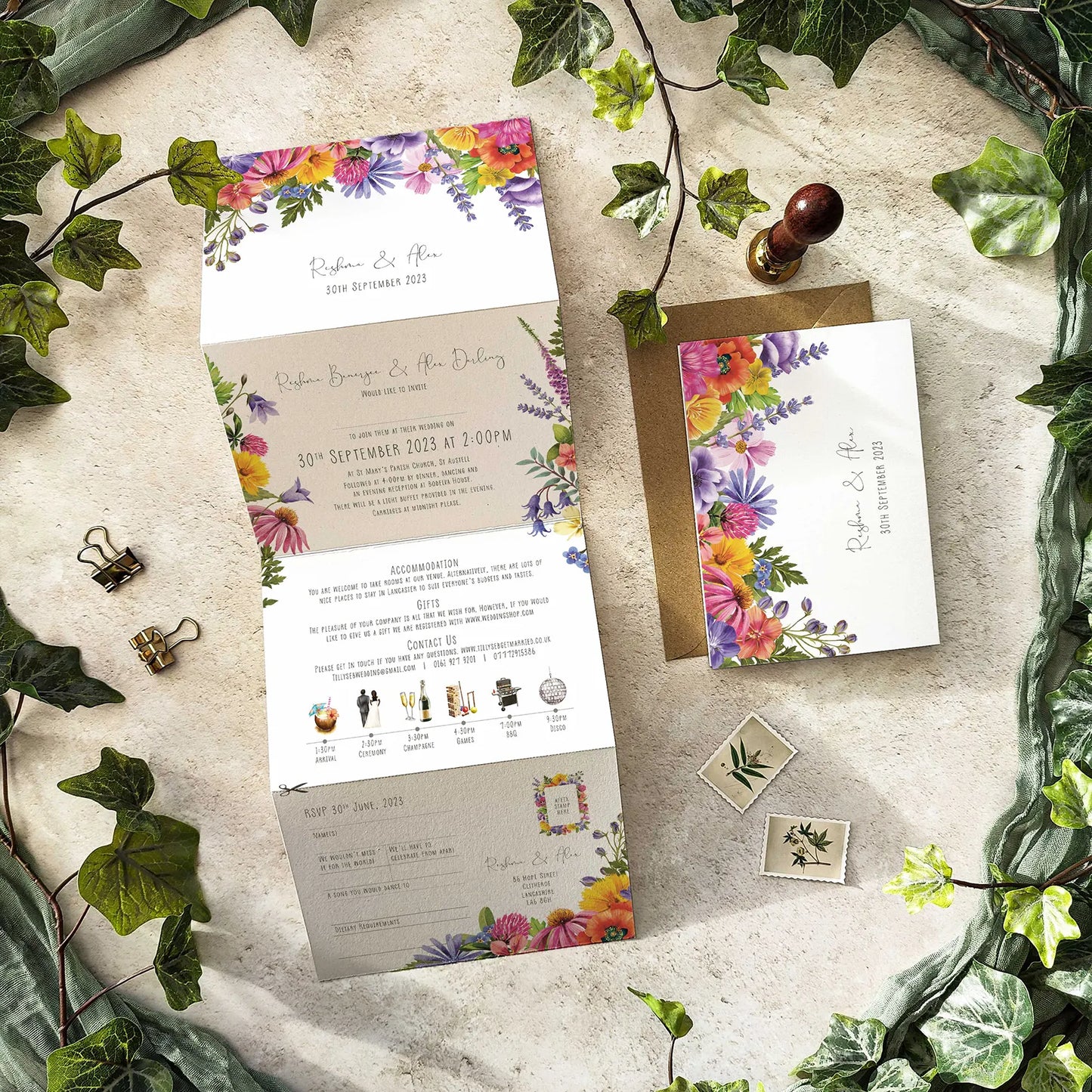 Colourful Flowers Concertina Invitation