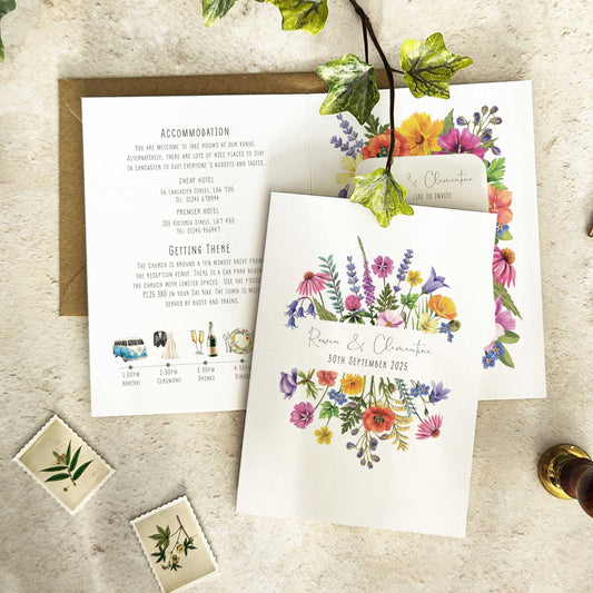 Colourful Flowers Folded A6 Invitation