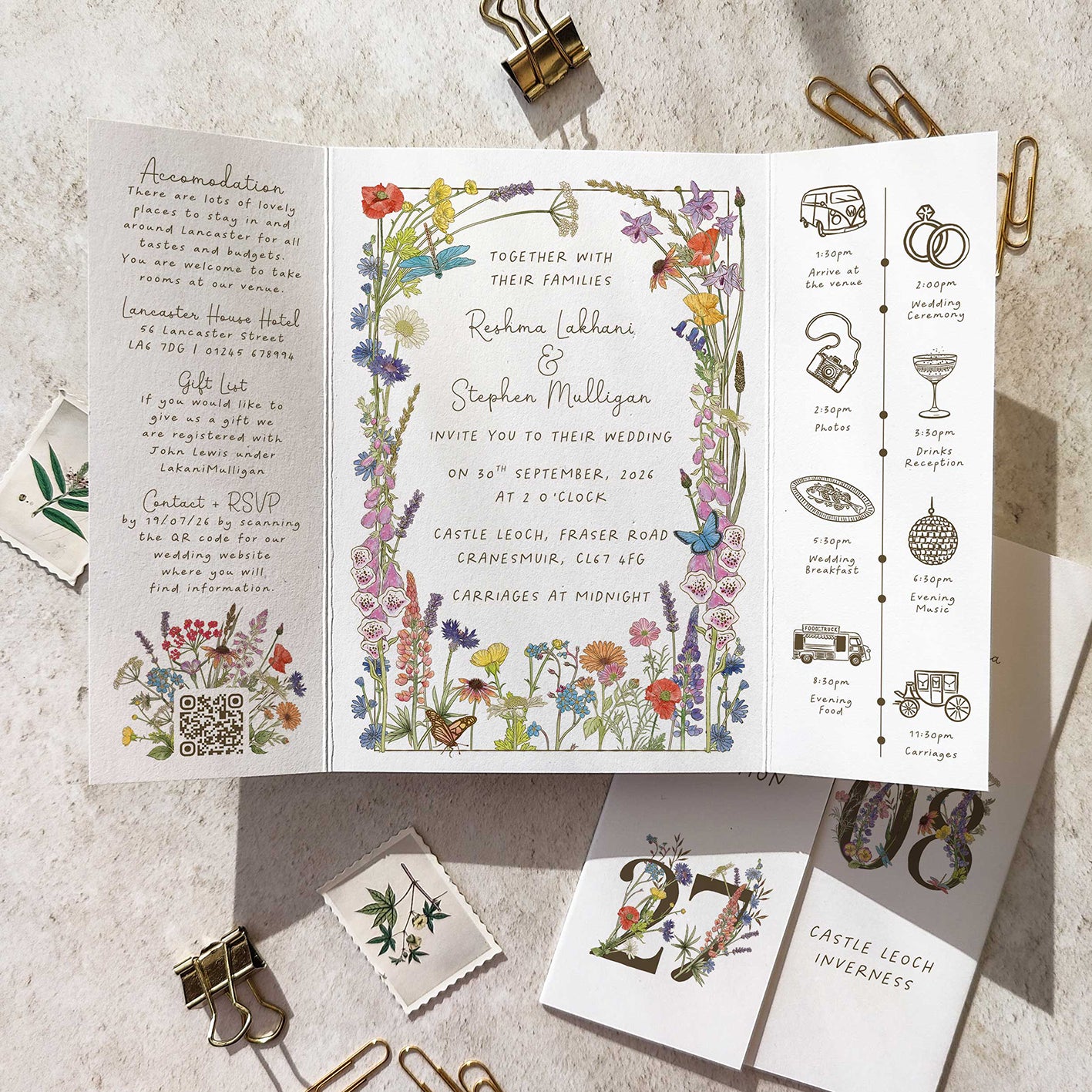 Cottage Garden Wildflowers Gate folded 5x7 Wedding Invitation