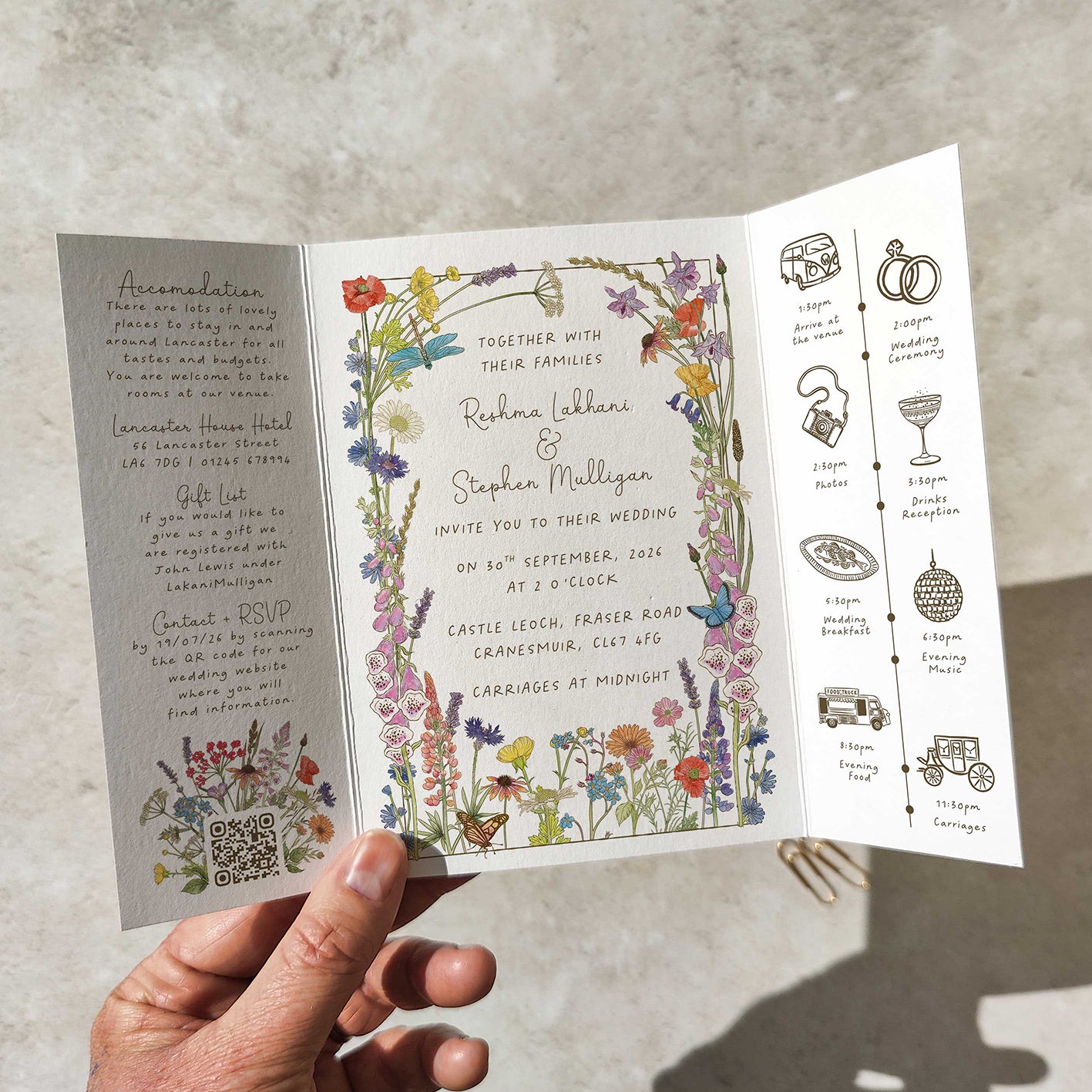 Cottage Garden Wildflowers Gate folded 5x7 Wedding Invitation
