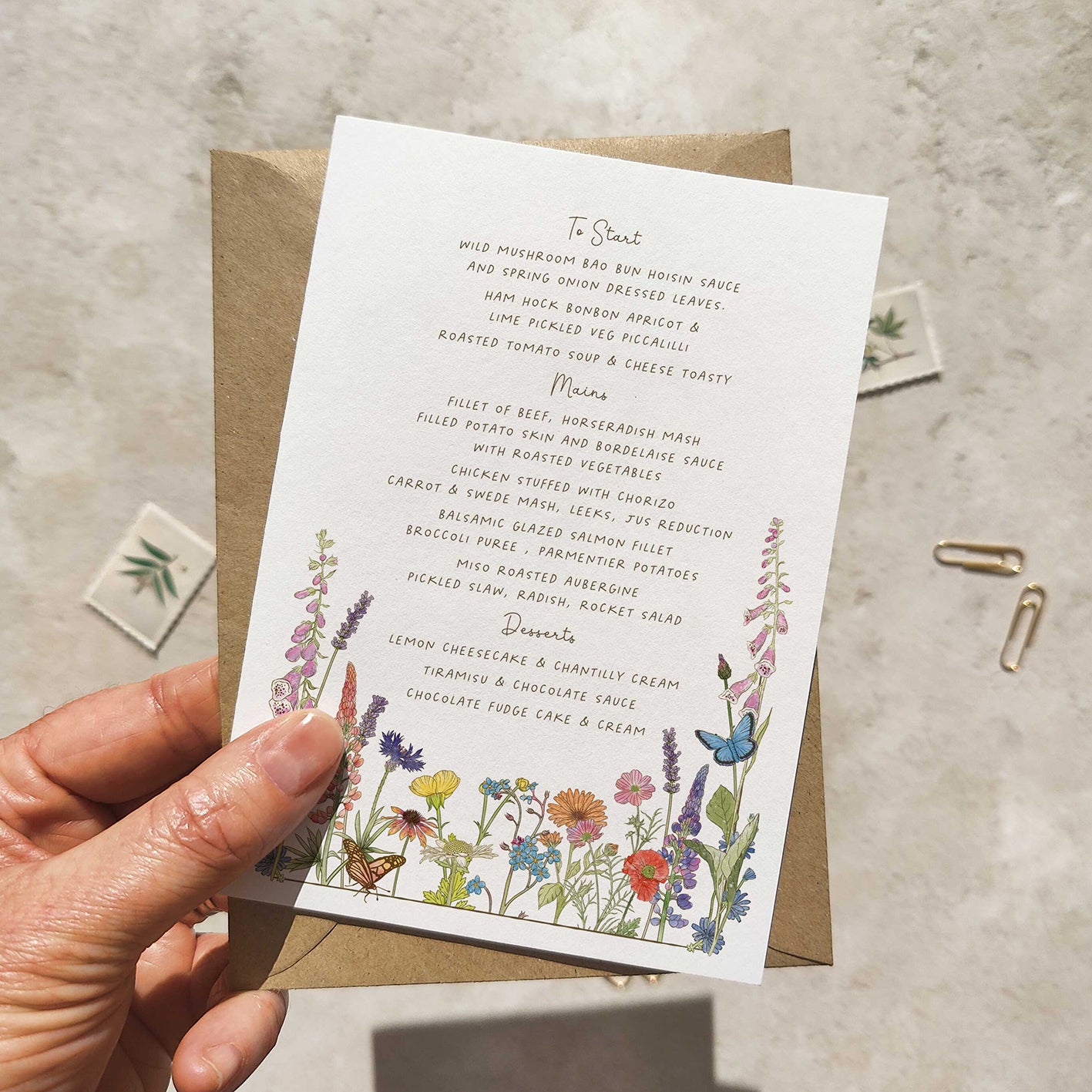 Cottage Garden Wildflowers Gate folded 5x7 Wedding Invitation