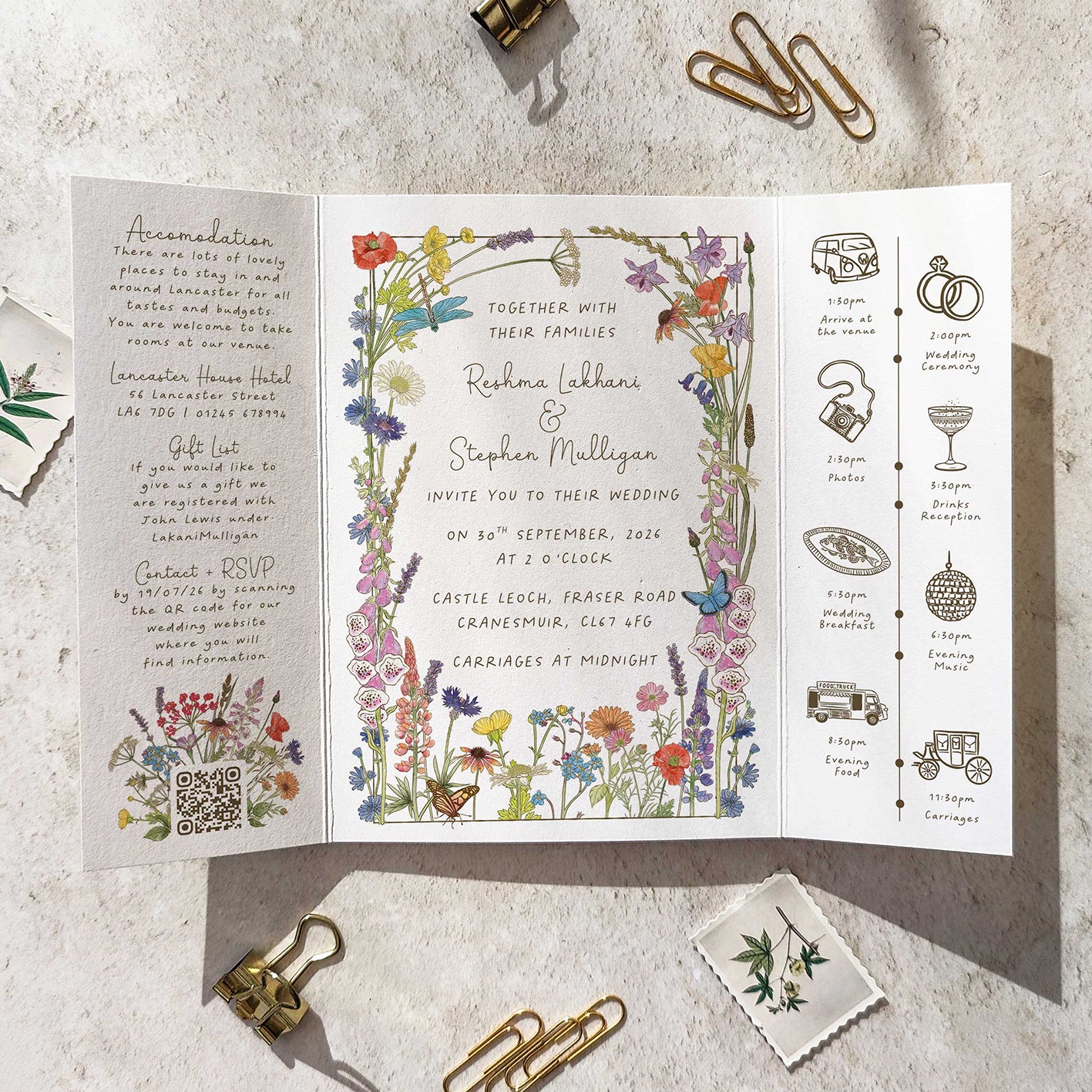Cottage Garden Wildflowers Gate folded 5x7 Wedding Invitation