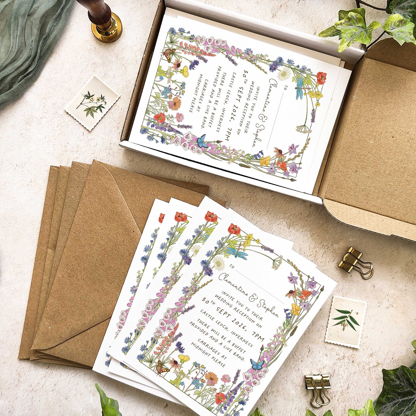 Cottage Garden Wildflowers Evening Wedding Invitation