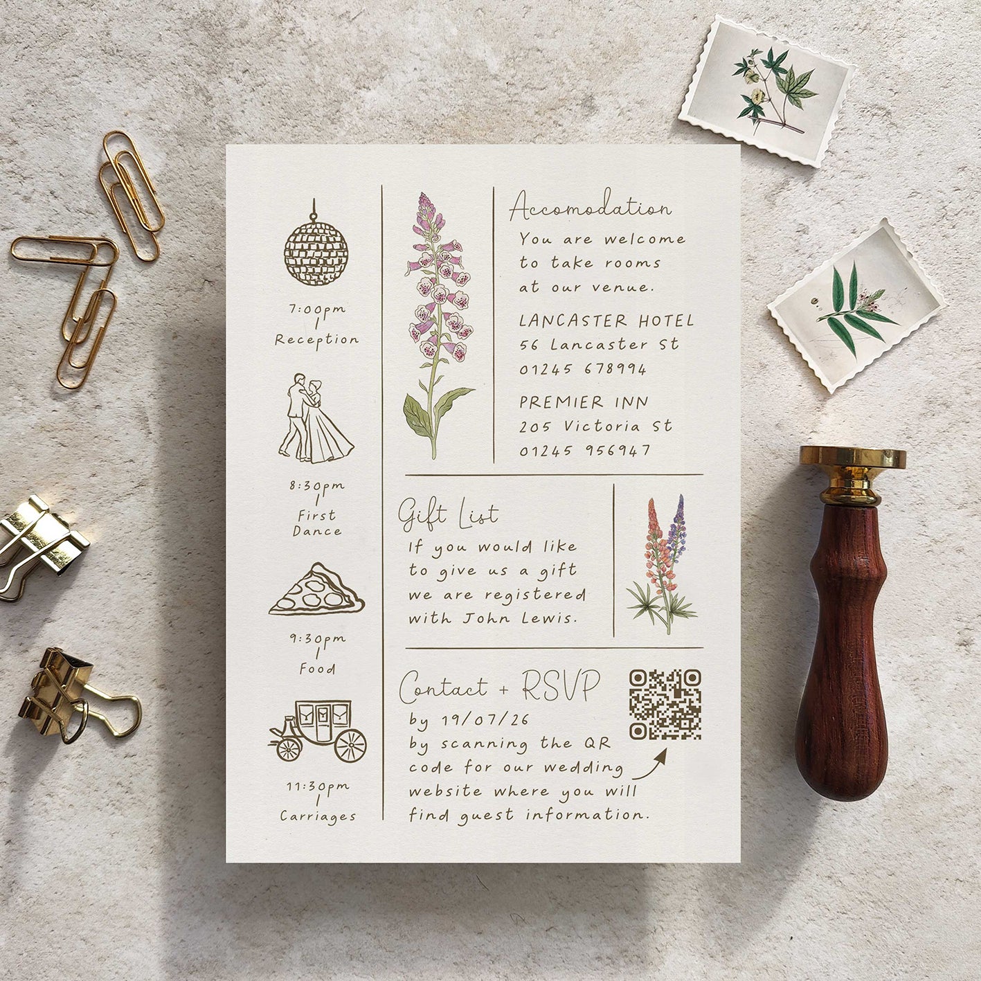 Cottage Garden Wildflowers Evening Wedding Invitation