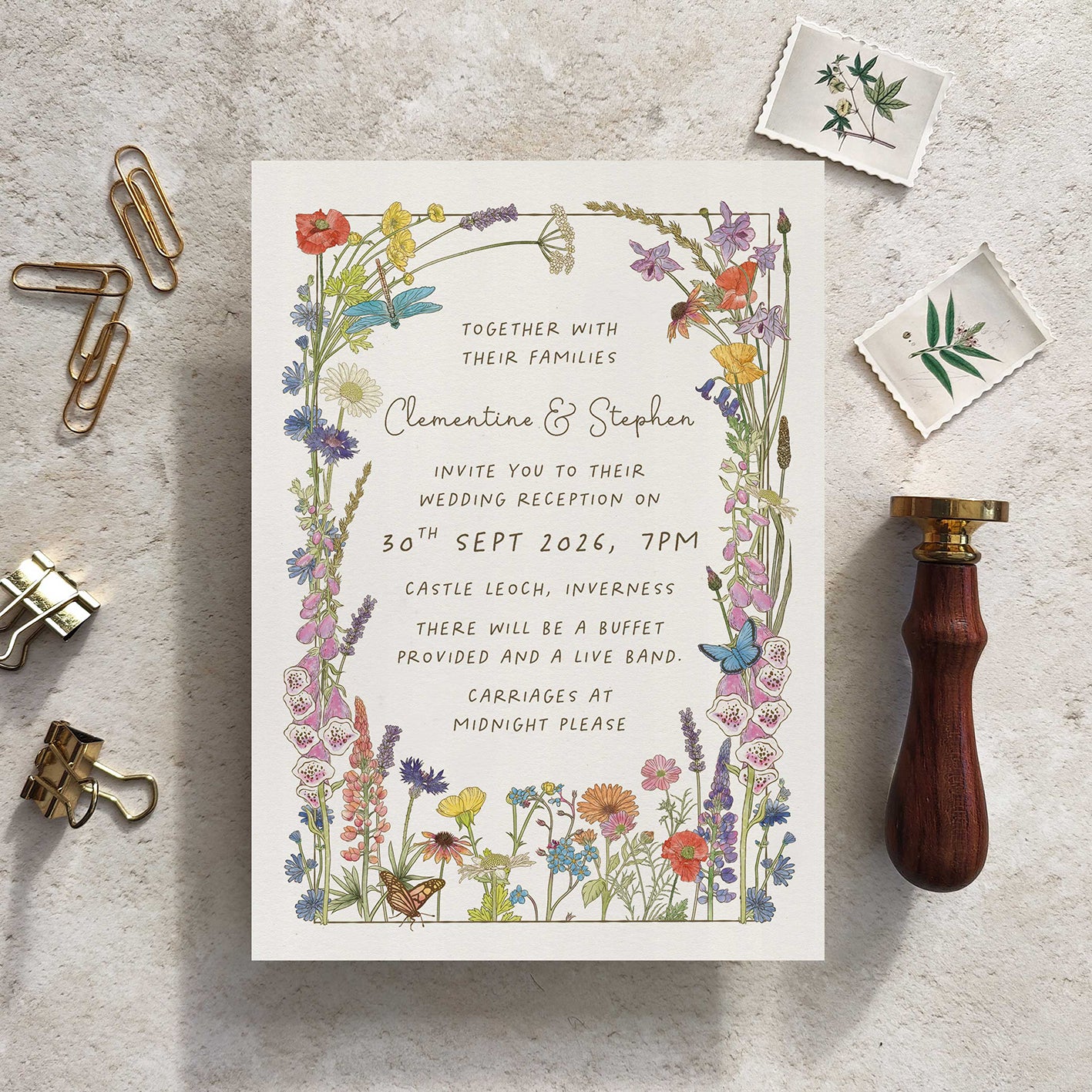 Cottage Garden Wildflowers Evening Wedding Invitation