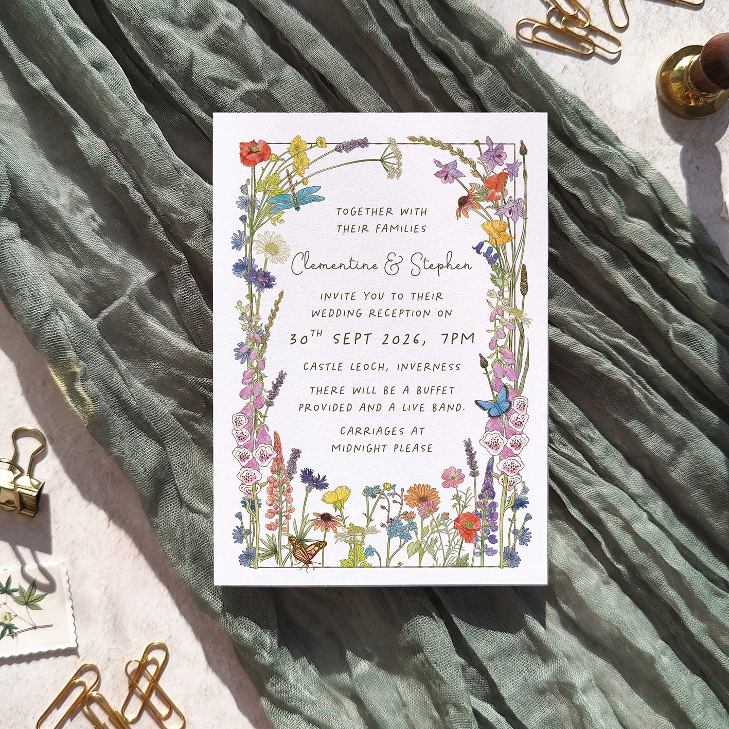Cottage Garden Wildflowers Evening Wedding Invitation